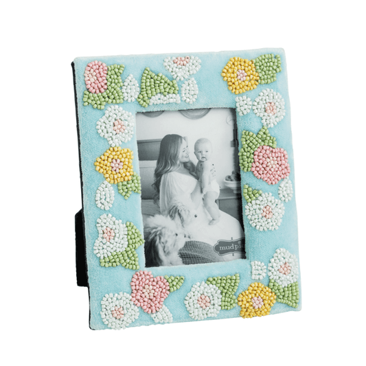 MUD PIE BLUE FLORAL BEADED FRAME