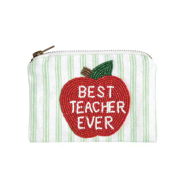 MUD PIE BEST TEACHER EVER BEADED POUCH