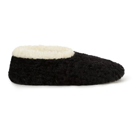Snoozies! Womens Teddy Bear Faux Fur Slipper With Memory Foam Sole Black