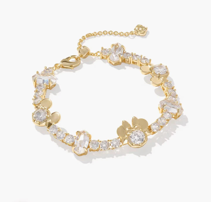 KENDRA SCOTT MICKEY MINNIE MOUSE TENNIS BRACELET GOLD WHITE CRYSTAL