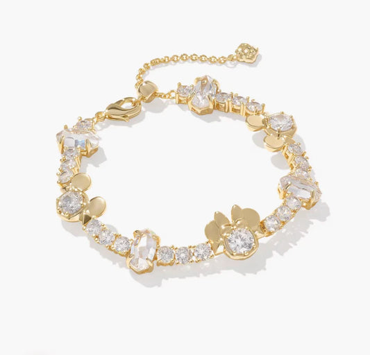 KENDRA SCOTT MICKEY MINNIE MOUSE TENNIS BRACELET GOLD WHITE CRYSTAL