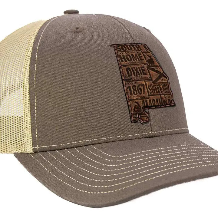 Zep-Pro Alabama Map Leather Patch Trucker Hat-Brown/Khaki