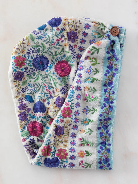 Natural Life Microfiber Hair Towel Wrap-Dusty Blue Flowers