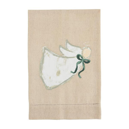 MUD PIE WHITE ANGEL PAINTED TOWEL