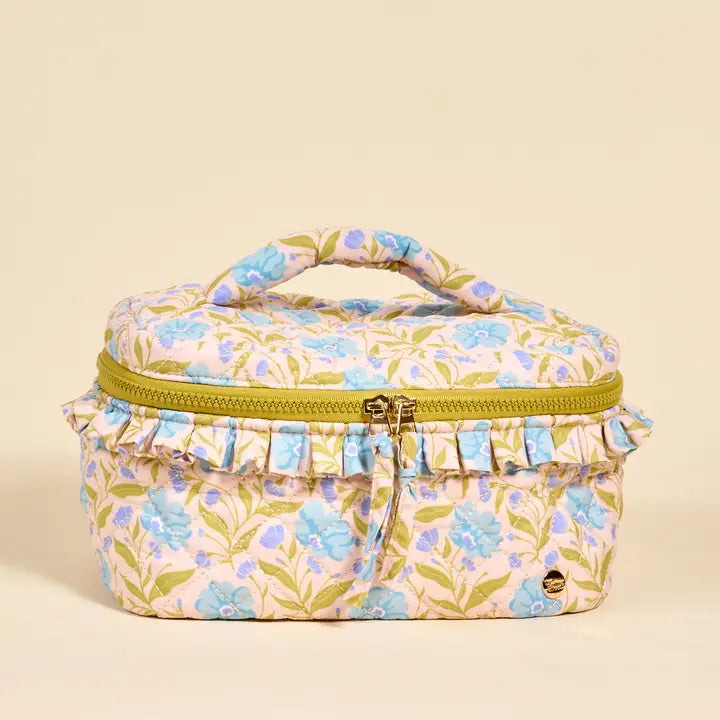 The Darling Effect Glam & Go Quilted Cosmetic Bag–Poppin' Petals Aqua