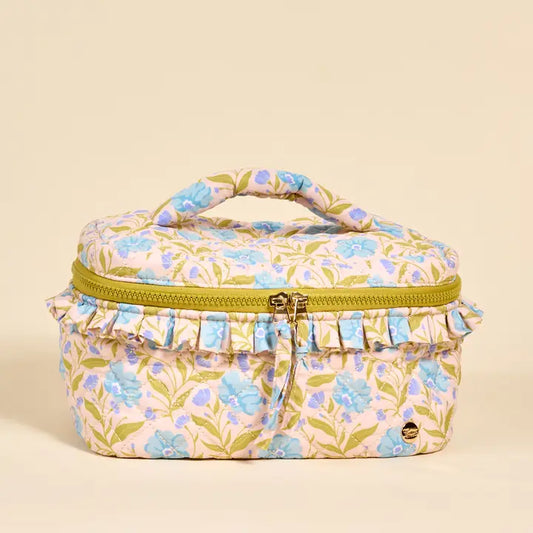 The Darling Effect Glam & Go Quilted Cosmetic Bag–Poppin' Petals Aqua