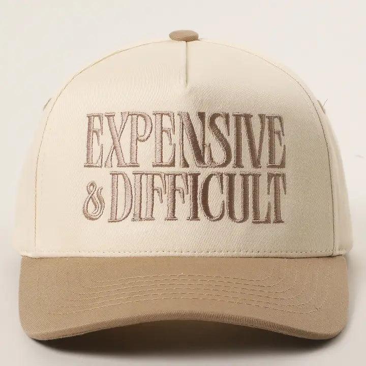 Expensive and Difficult Embroidered Trucker Hat-Beige