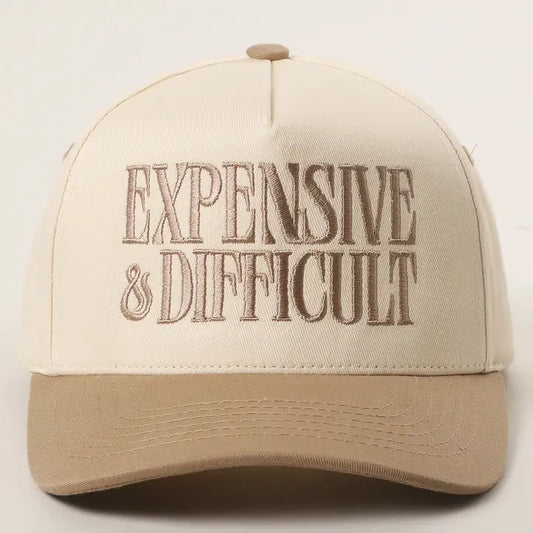Expensive and Difficult Embroidered Trucker Hat-Beige