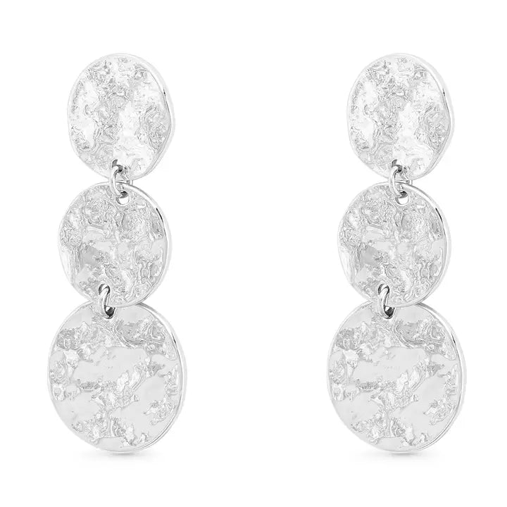 Amanda Blu Silver Polished Hammered Triple Disc Drop Earrings