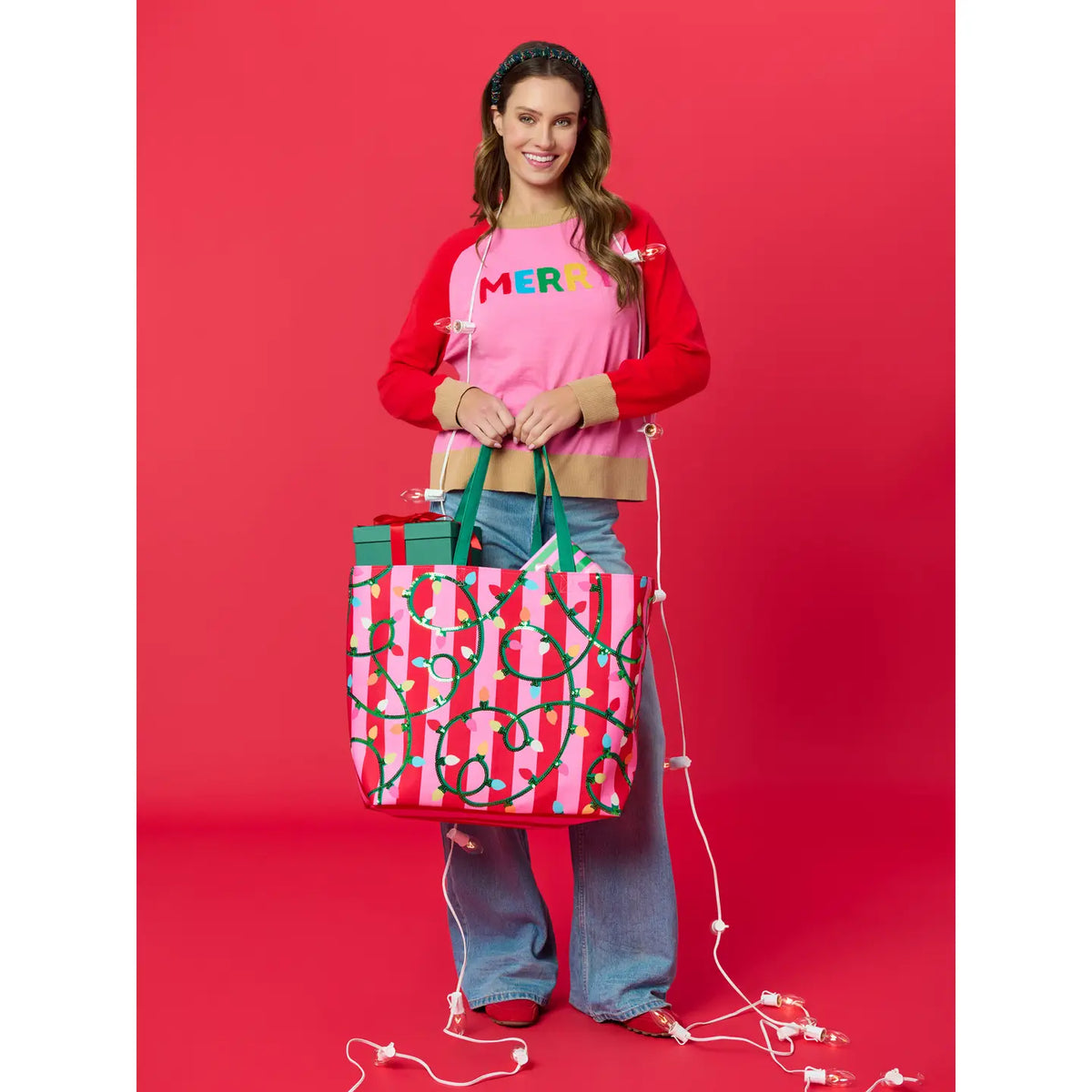 Shiraleah String Lights Gifting Tote, Multi