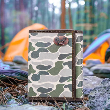 ZEP-PRO BUCK MEN'S TRIFOLD OLD SCHOOL CAMO LEATHER WALLET.-COLOR: Green/Gray Camo