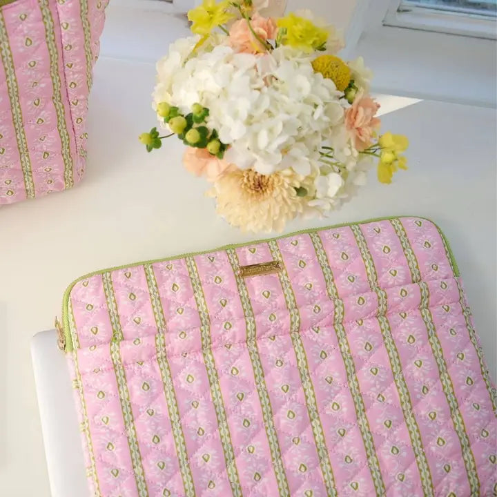 Laura Park Designs Rosemary Stripe Pink Quilted Laptop Case
