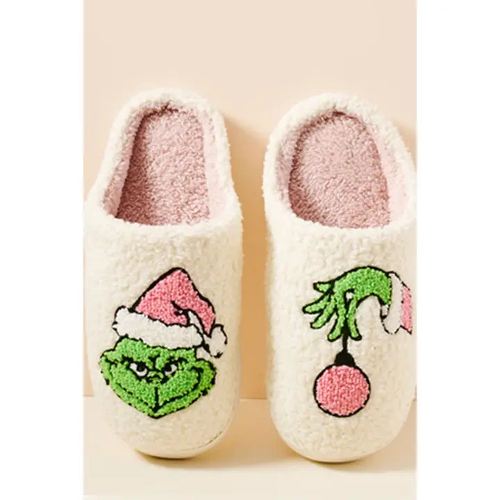 Love and Repeat Christmas Green Monster Fuzzy Fleece Soft Slipper