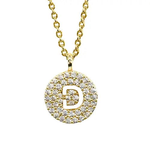 Maya J Yellow Initial Cut Out Pave Disc Necklace-D