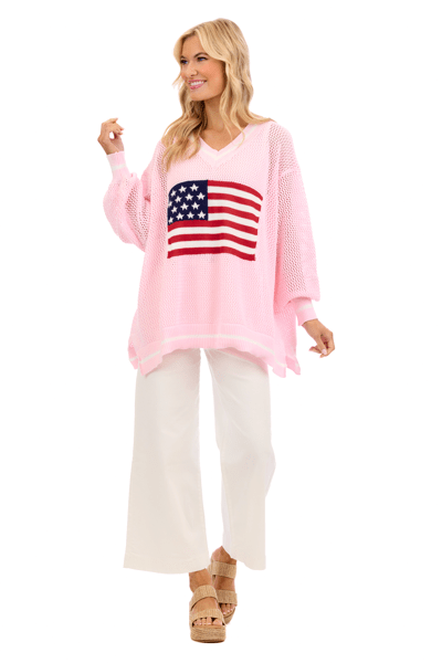 MUD PIE AMERICANA FLAG SWEATER-PINK