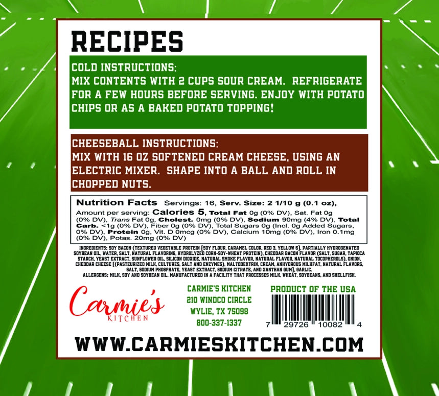 Carmie's Kitchen Pigskin Bacon Cheddar Dip Mix - Game Day Collection