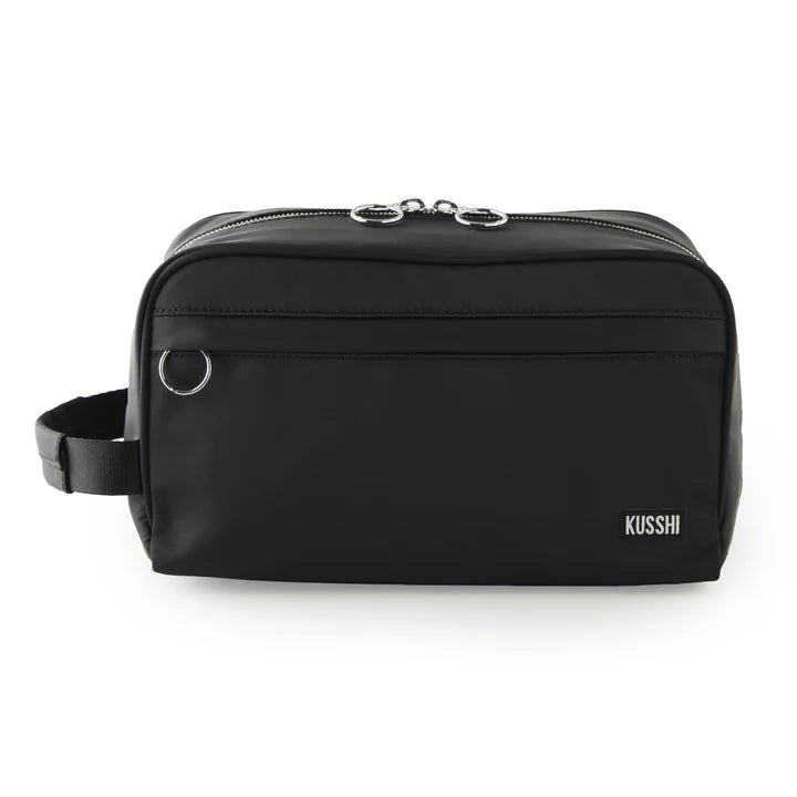 Kusshi Dopp Kit-Satin Black Fabric with Cool Blue Interior