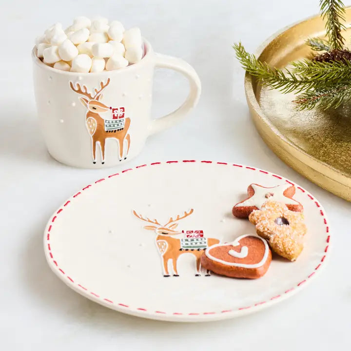 Mary Square Sculpted Plate | Winter Whimsy Reindeer