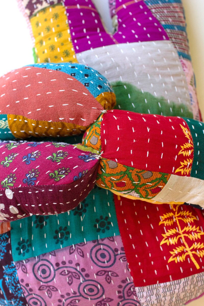 Kalalou Kantha Hand Peace Sign Pillow