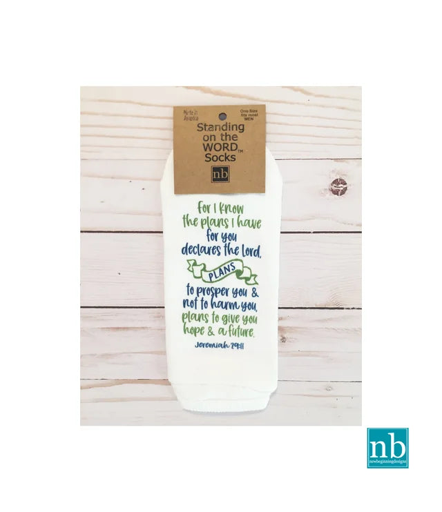 MEN's Standing on the Word Socks Banner with verse Jeremiah 29:11 I know the plans