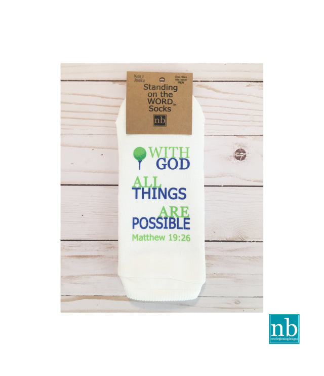 MEN's Standing on the Word Socks Golf Ball with Verse:Matthew 19:26 with God all things are Possible