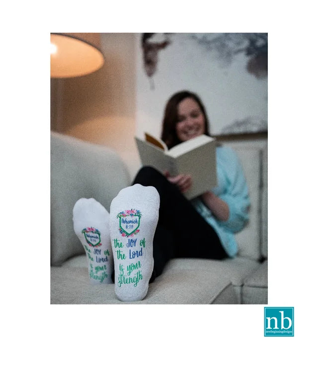 Standing on the Word Socks Flower Crest with verse: Isaiah 54:13 all your children