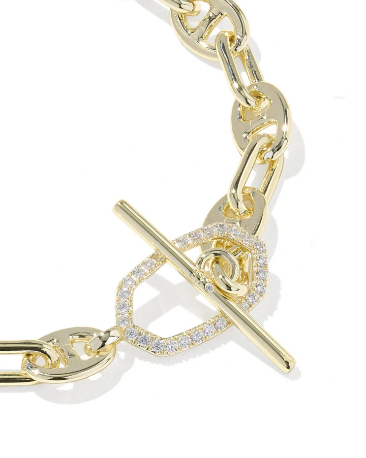 KENDRA SCOTT ELAINA TOGGLE LINK AND CHAIN BRACELET GOLD WHITE CZ