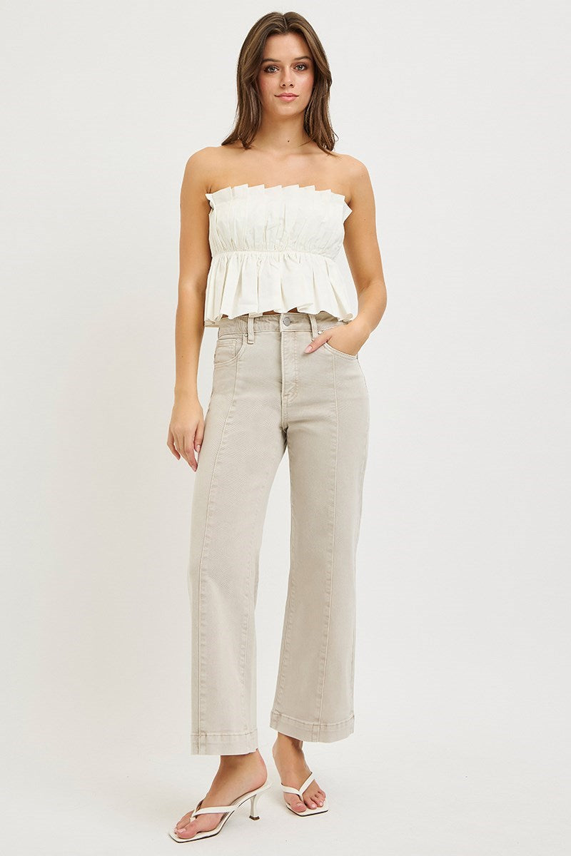 RISEN TUMMY CONTROL HIGH RISE CROP WIDE PANTS