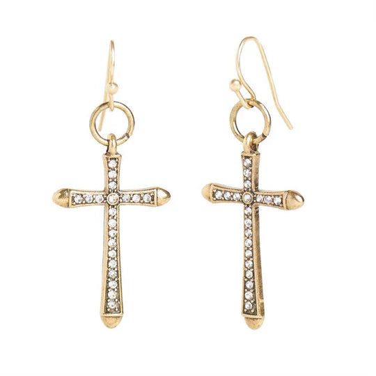 COCO + CARMEN Dangle Cross with Stones Earrings - Gold