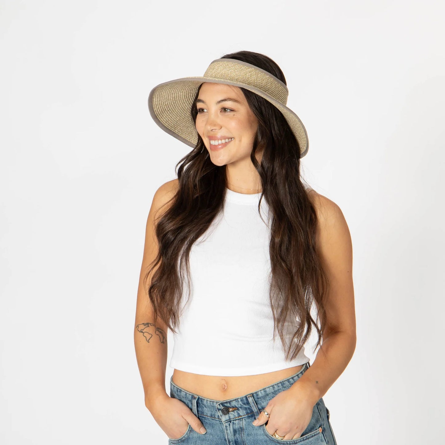 San Diego Hat Company's Signature Women's Ultrabraid Large Brim Visor-Grey/Tan
