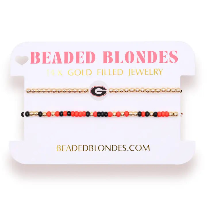 Beaded Blondes Georgia/Bulldogs Logo + Sprinkle Bracelet Stack