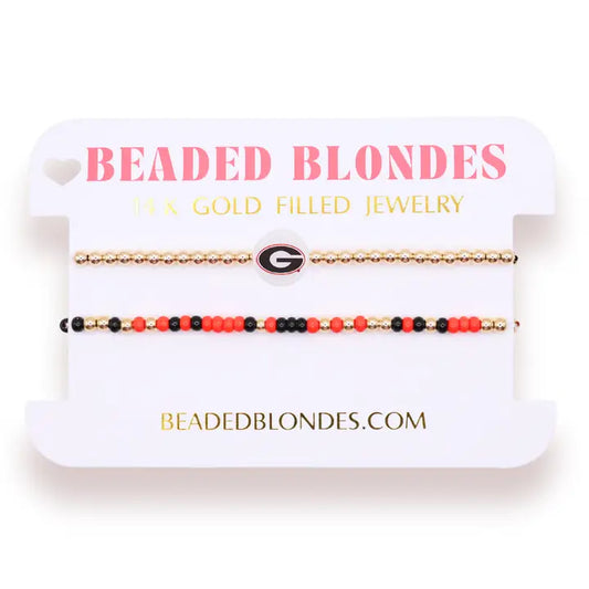 Beaded Blondes Georgia/Bulldogs Logo + Sprinkle Bracelet Stack