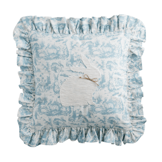 MUD PIE SQUARE TOILE BUNNY PILLOW