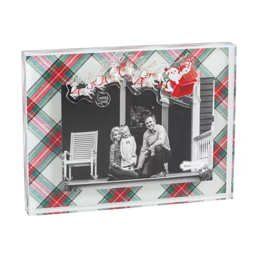 MUD PIE SANTA SLEIGH TARTAN ACRYLIC MAGNET FRAME