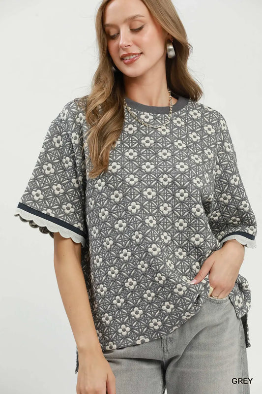Umgee Jacquard Crew Neck Top