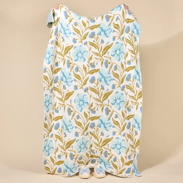 The Darling Effect Cozy Dreams Luxe Blanket–Poppin' Petals Aqua