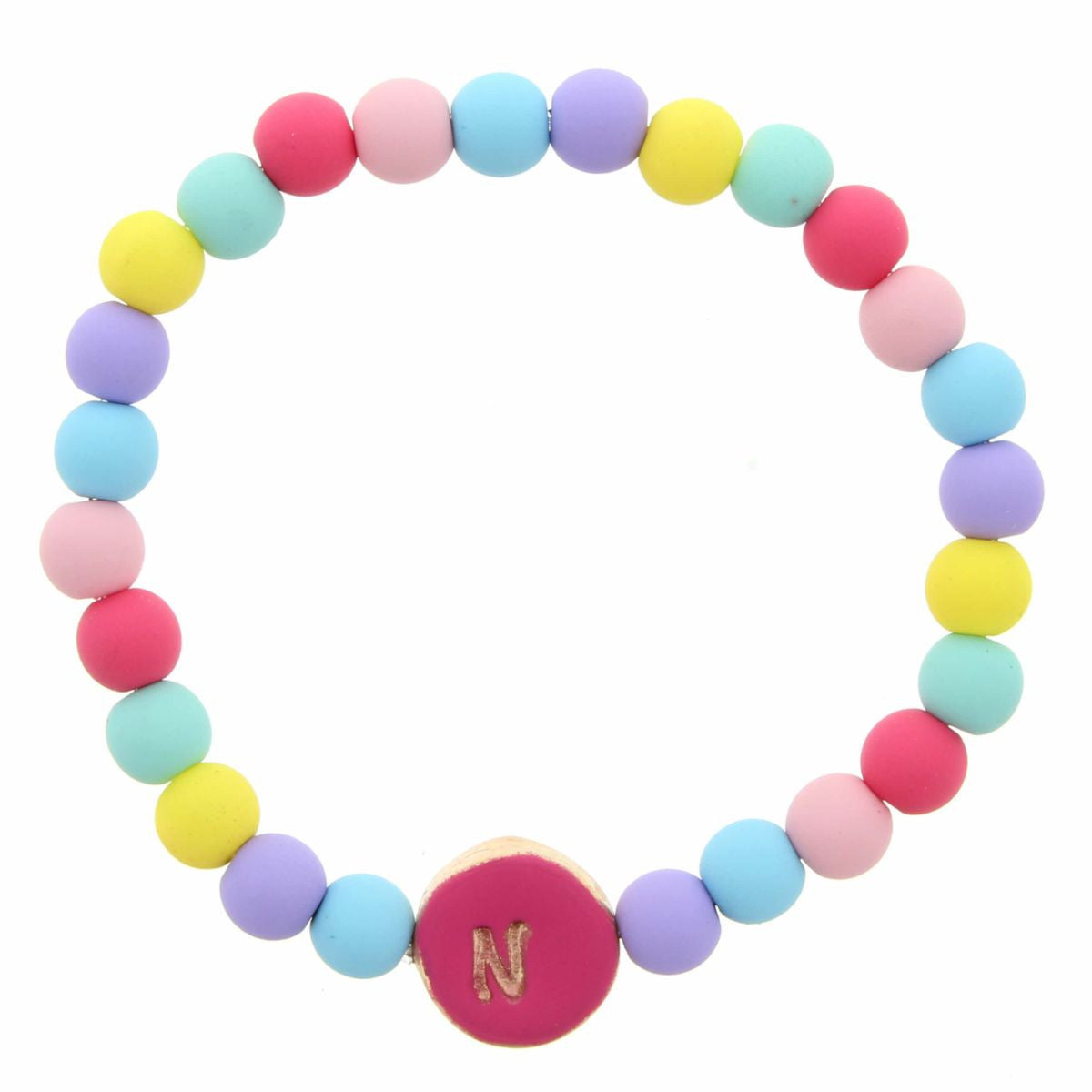 JANE MARIE KIDS "N" PINK STAMPED DISK MULTI COLORED BEADED STRETCH BRACELET