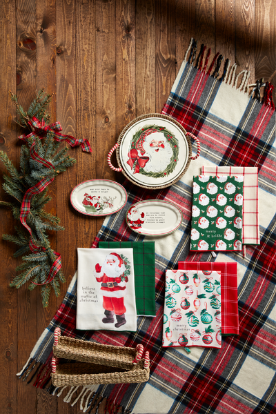 MUD PIE RED & WHITE HANDLE CRACKER BASKET SET