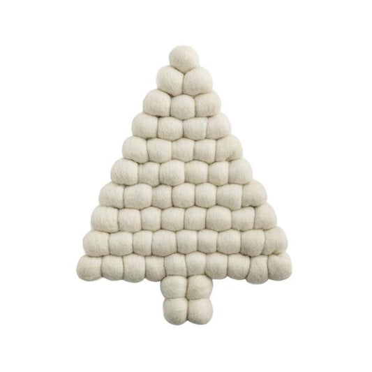 MUD PIE WHITE TREE FELTED POM TRIVET
