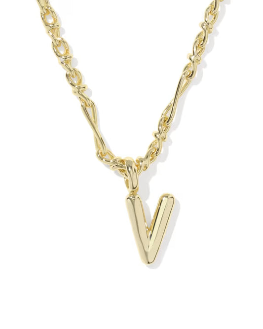 KENDRA SCOTT BUBBLE LETTER V SHORT PENDANT NECKLACE GOLD