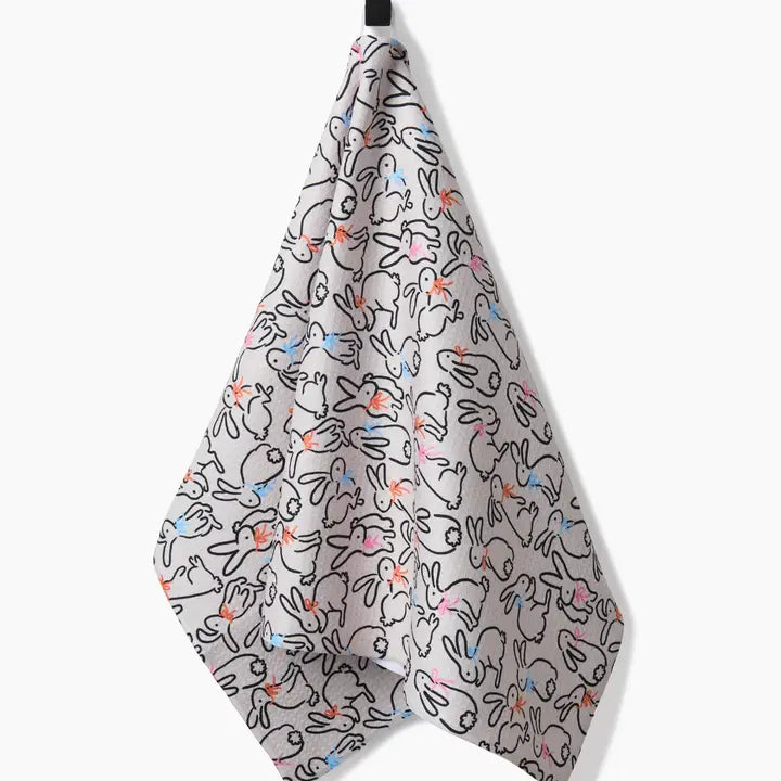 Geometry Playful Bunnies Tea Towel