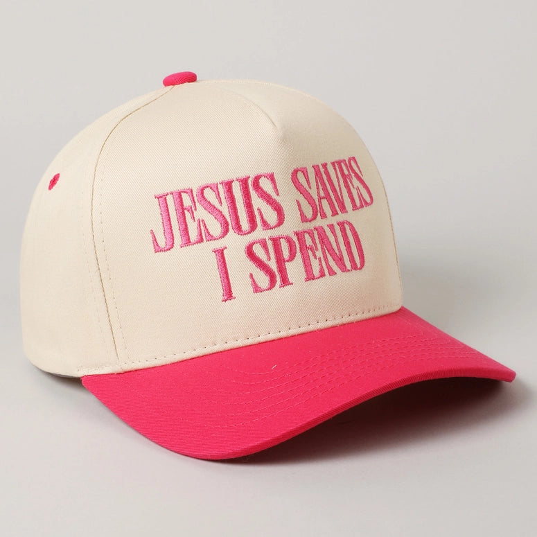 Jesus Saves I Spend Embroidery Trucker Hat-HOT PINK