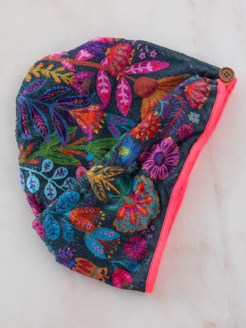 Natural Life Microfiber Hair Towel Wrap-Charcoal Folk Flower