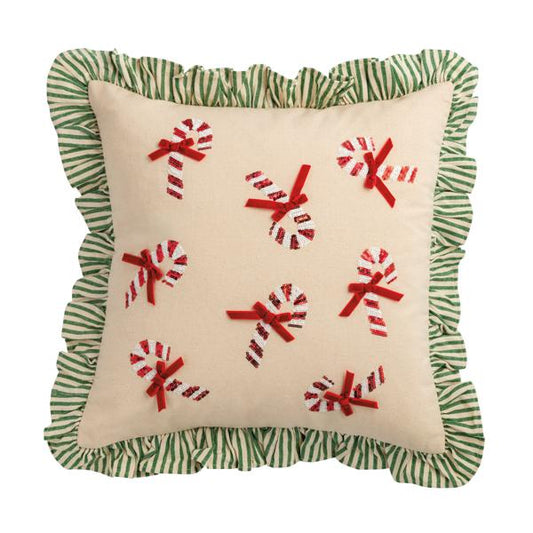 MUD PIE CANDY CANE CHRISTMAS SEQUIN PILLOW