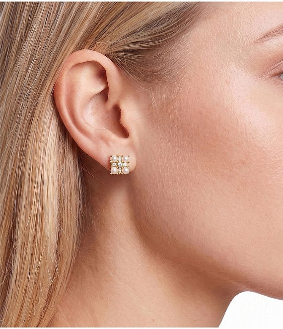 KENDRA SCOTT DIRA PEARL STUD EARRINGS GOLD FRESHWATER CULTURED PEARL