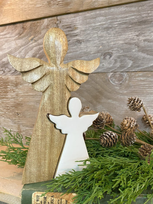 WHD 3D Wooden Angel with an enamel Cutout 9x5in