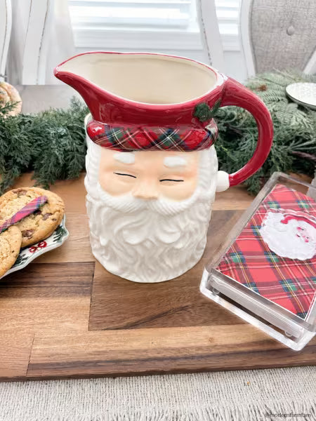 MUD PIE SANTA TARTAN GUEST TOWEL & CADDY SET