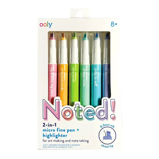 Ooly Noted!: 2-in-1 Micro Fine Tip Pen + Highlighter (Set of 6)