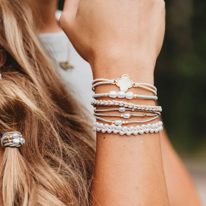 K'lani "Glimmer" Soft Pinks with Pearl and Gold Accent Hair Tie Bracelets