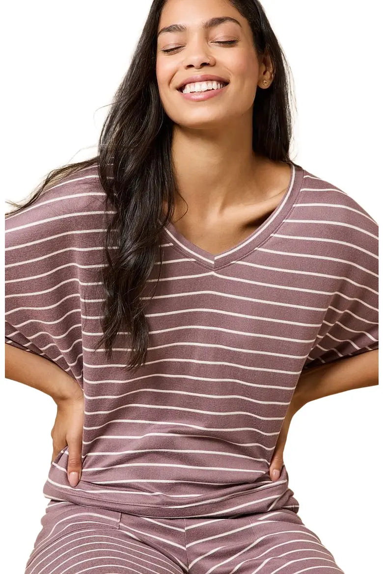 Softies Dream Relaxed V-neck with Capri Lounge Set-Driftwood Stripe